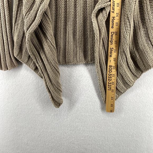 EILEEN FISHER Sweater S Cotton Ribbed Cardigan Draped Open Front Brown USA - Picture 10 of 11